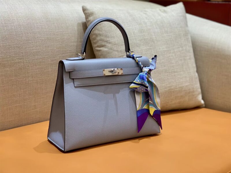 爱马仕 Kelly 凯莉包 掌纹牛皮 冰川蓝 银扣 28cm 全手工 现货 - Image 2