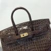 b6dea65f4dfbd3a.jpg 爱马仕 Birkin铂金包 深咖啡色 亮面鳄鱼 金扣 25cm