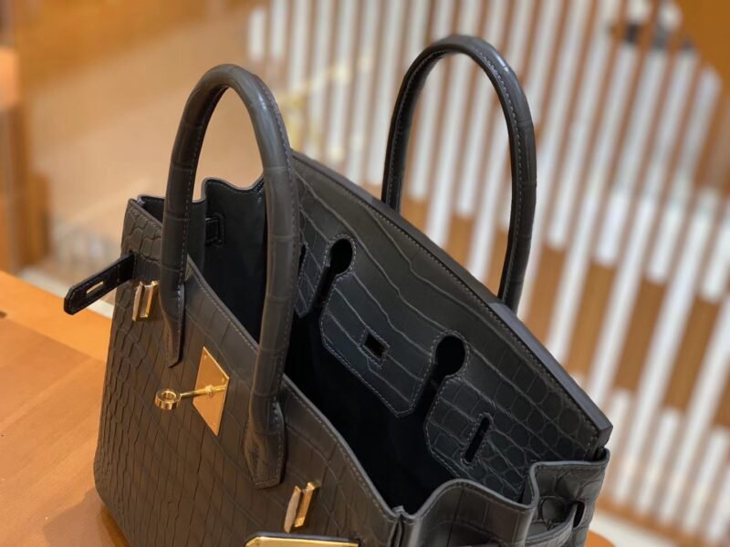 爱马仕 Birkin 30cm 雾面 尼罗鳄鱼皮 锡器灰 金扣 全手工缝制 - Image 6