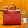 爱马仕 Kelly 凯莉包 石榴红 南非KK级鸵鸟皮 全手工缝制 金扣 28cm 现货