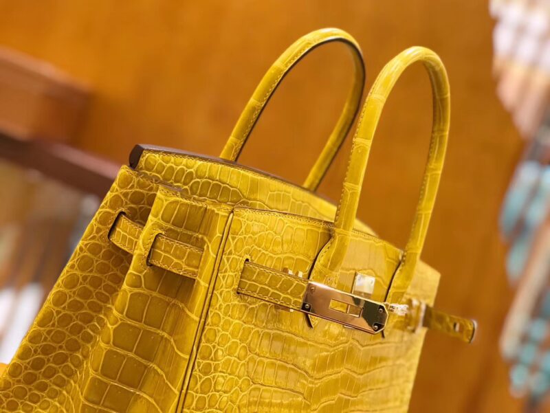 爱马仕 Birkin 30cm 琥珀黄 一级野生湾鳄 金扣 原版蜜蜡线 顶级手缝 - Image 6