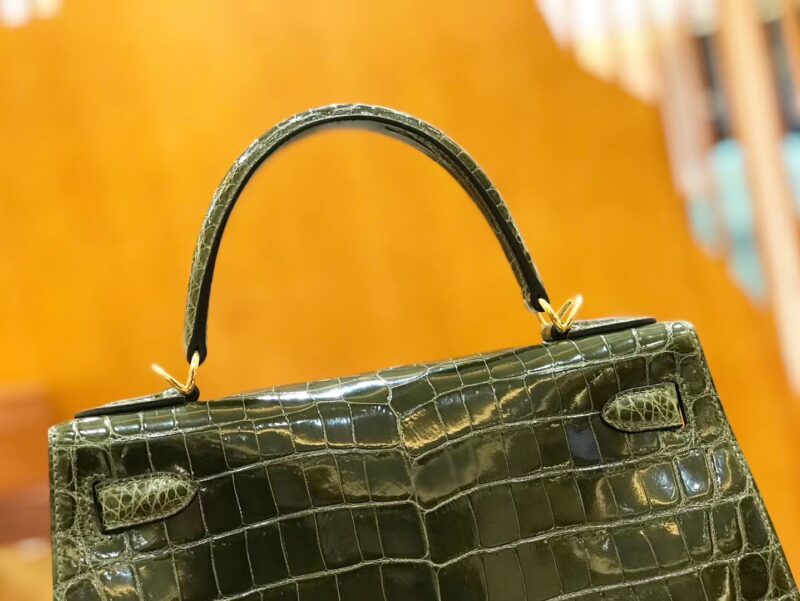 爱马仕 Kelly 28cm 橄榄绿 一级尼罗鳄 金扣 原版蜜蜡线 顶级手缝 - Image 5