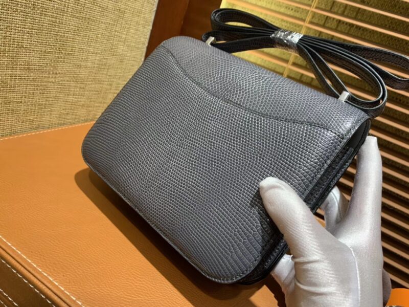 爱马仕 Constance 空姐包 锡器灰 仿蜥蜴皮 银扣 18cm - Image 2