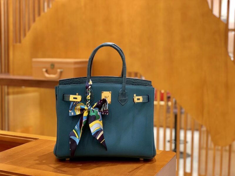 爱马仕 Birkin 铂金包 靛蓝 祖母蓝 Touch 鳄鱼皮拼牛皮 金扣 30cm