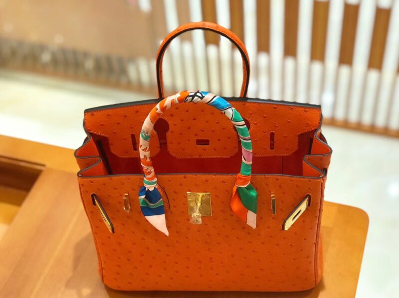 爱马仕 Birkin 30cm 经典橙 鸵鸟皮 全手工缝制 - Image 6