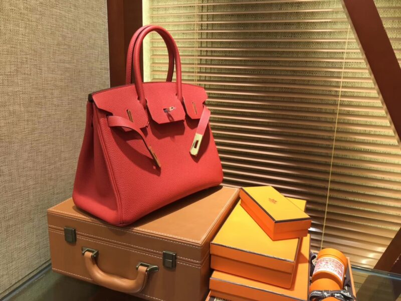 爱马仕 Birkin铂金包 罂粟橘 德国togo小牛皮 原版蜜蜡线 顶级手缝 金扣 30cm - Image 6