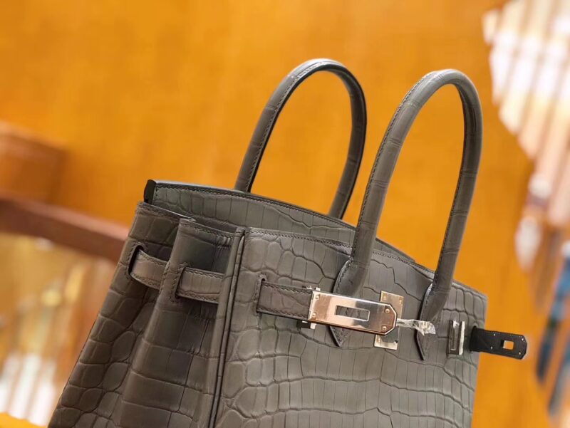 爱马仕 Birkin 30cm 巴黎灰 冰川灰 尼罗鳄鱼皮 银扣 原版蜜蜡线 顶级手缝 现货 - Image 4