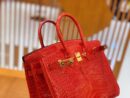 爱马仕 Birkin 铂金包 法拉利红 美洲鳄鱼皮 品相佳 金扣 25cm