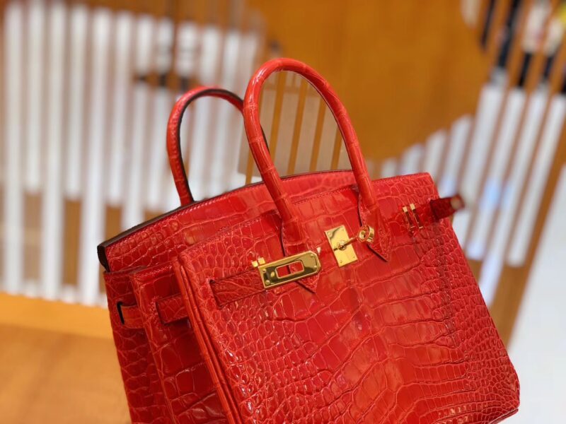 爱马仕 Birkin 铂金包 法拉利红 美洲鳄鱼皮 品相佳 金扣 25cm - Image 5