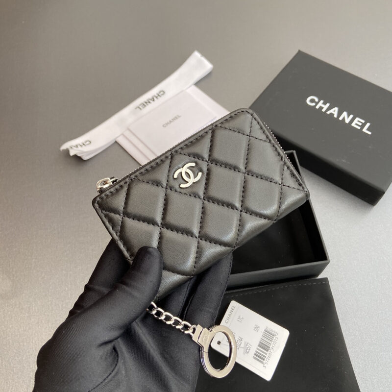 Chanel AP0222零钱包黑色小羊皮银扣免检版 - Image 5