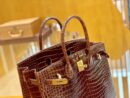 爱马仕 Birkin 铂金包 咖啡色 亮面湾鳄 银扣 35cm