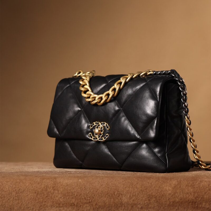 Chanel 19Bag系列小羊皮口盖包黑色免检版 - Image 5