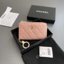 Chanel AP0223零钱包粉色鱼子酱金扣免检版
