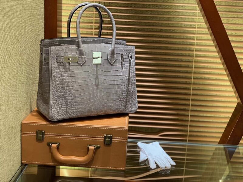 爱马仕 Birkin 30cm 巴黎灰 组合 一级湾鳄 鳄鱼皮 臻品级别 - Image 9