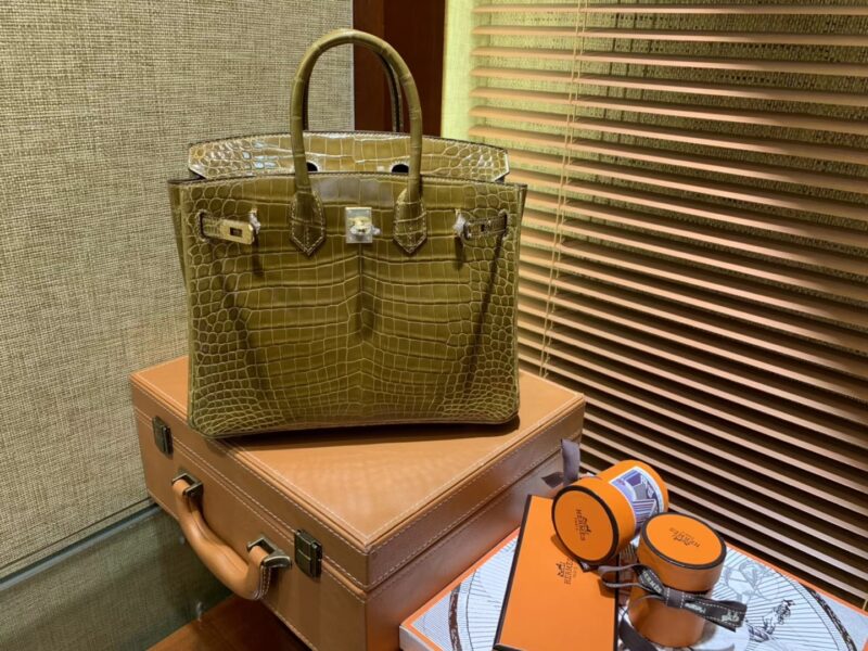 爱马仕 Birkin铂金包 褐绿色 一级皮 美洲鳄鱼 进口原料 顶级手缝工艺 25cm - Image 10