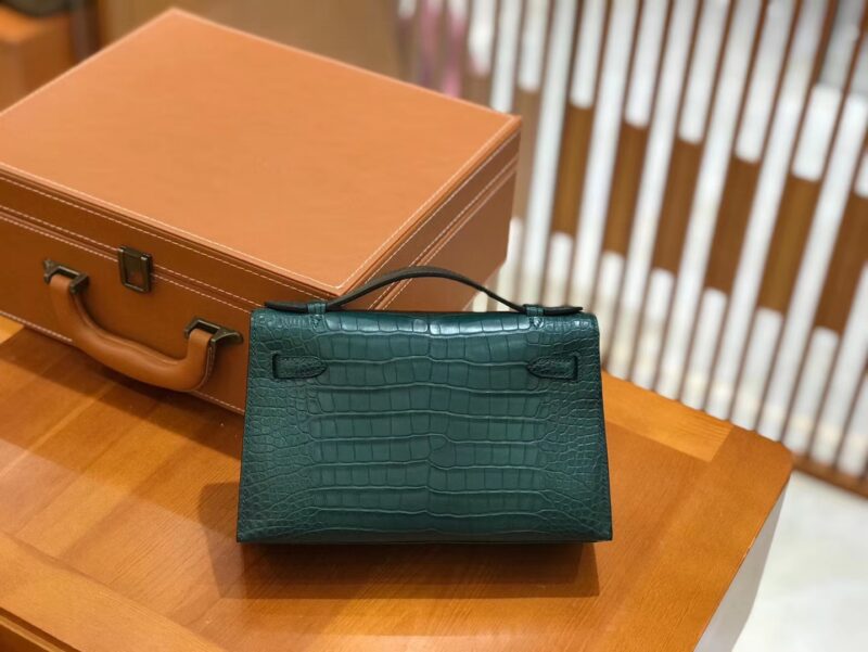 爱马仕 Mini kelly 一代 松柏绿 美洲鳄鱼皮 金扣 原版蜜蜡线 顶级手缝 - Image 6