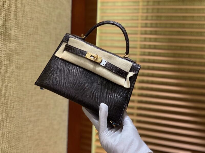 爱马仕 迷你2代 mini Kelly 黑色 仿蜥蜴皮 全手工缝制 19cm - Image 7
