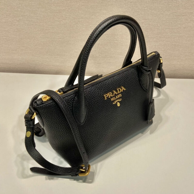 Prada*VitelloDino系列手提斜挎包1BA111黑色免检版 - Image 5