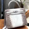 爱马仕 Kelly 凯莉包 喜马拉雅 特级鳄鱼皮 全手工缝制 银扣 25cm