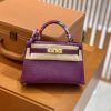 爱马仕 迷你2代 19cm 海葵紫 梦幻紫 金扣 仿蜥蜴皮 全手工缝制