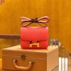爱马仕 Constance 18cm 进口掌纹牛皮 T5 斋普洱粉 金扣 全手工缝制 高订鳄鱼工序工