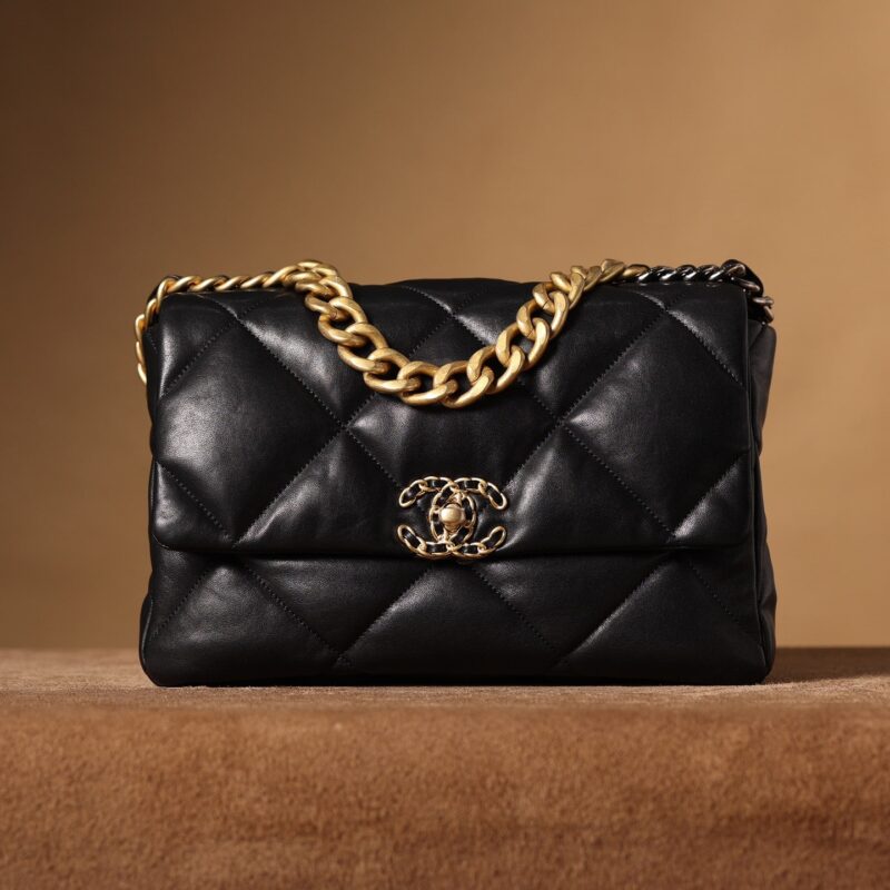 Chanel 19Bag系列小羊皮口盖包黑色免检版 - Image 3