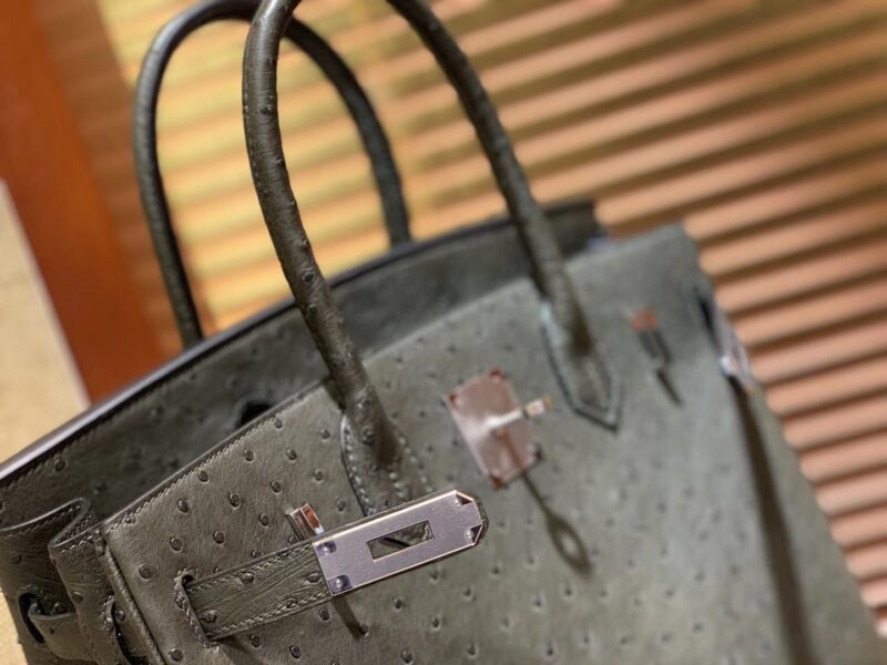 爱马仕 Birkin 30cm 松柏绿 南非进口鸵鸟皮 顶级手缝工艺 金扣 - Image 4
