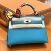 爱马仕 Mini kelly 迷你凯莉 孔雀蓝 掌纹小牛皮 全手工缝制 臻品级别 银扣 19cm 现货