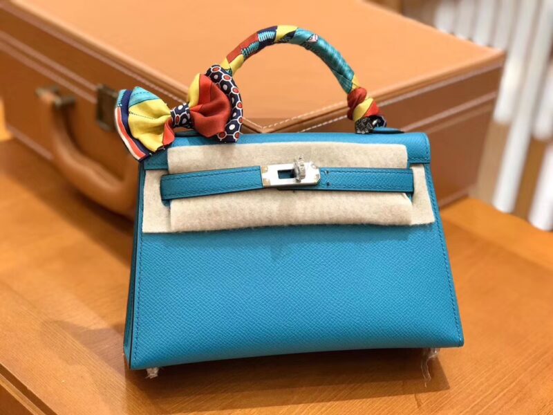 爱马仕 Mini kelly 迷你凯莉 孔雀蓝 掌纹小牛皮 全手工缝制 臻品级别 银扣 19cm 现货 - Image 3
