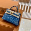 爱马仕 Mini Kelly 迷你凯莉 伊滋密尔蓝 一级美洲鳄鱼皮 臻品级别 金扣 19cm