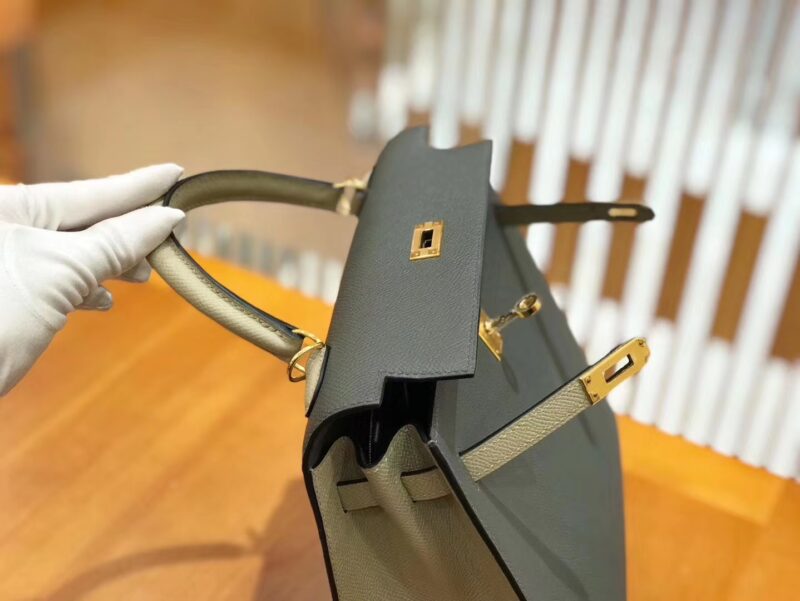 爱马仕 Kelly 25cm 锡器灰拼斑鸠灰 掌纹小牛皮 金扣 原版蜜蜡线 顶级手工缝制 - Image 6