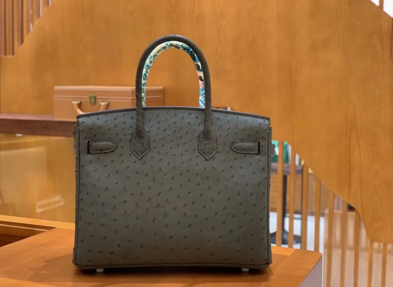 爱马仕 Birkin 30 鸵鸟皮 锡器灰 全手工缝制 - Image 3
