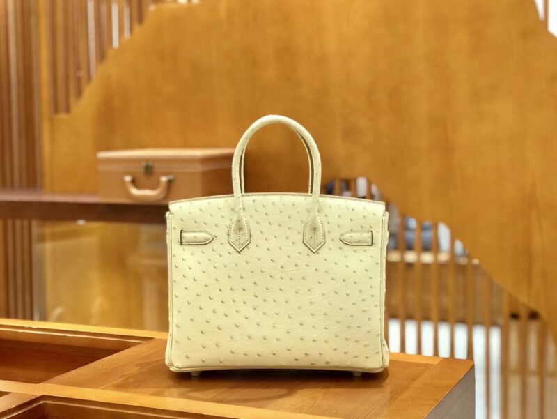 爱马仕 Birkin 30cm 羊毛白 奶昔白 金扣 南非KK级鸵鸟皮 全手工缝制 - Image 3