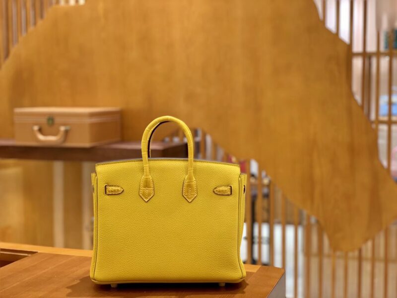 爱马仕 Birkin Touch 铂金包 琥珀黄 牛皮拼鳄鱼皮 金扣 25cm