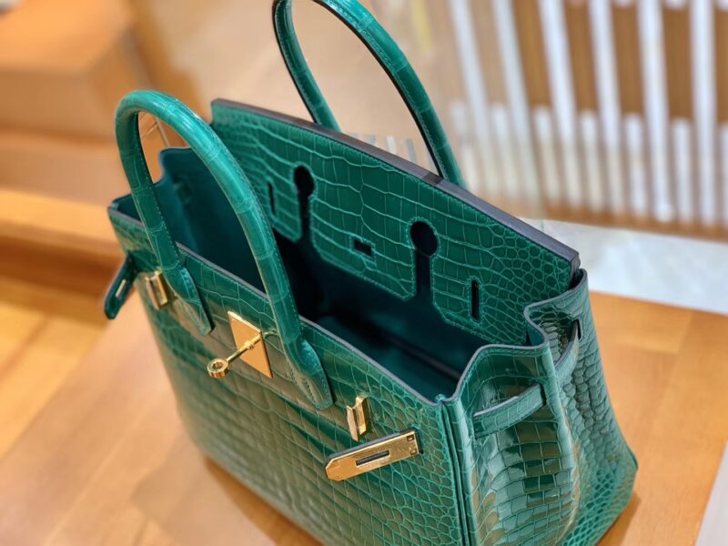 爱马仕 Birkin 30 翡翠绿 金扣 湾鳄 一级皮 - Image 3