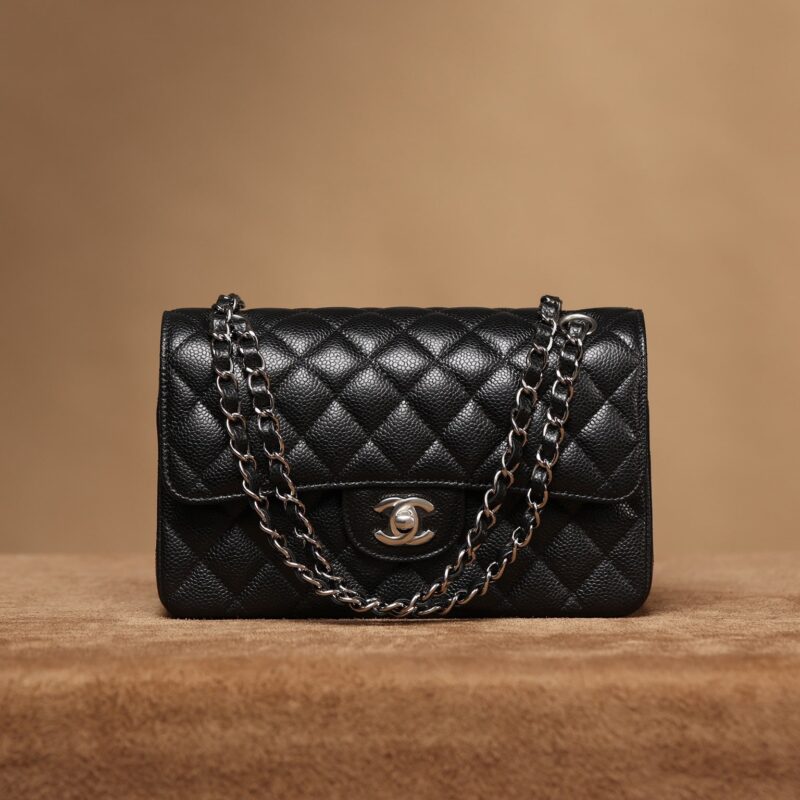 Chanel CF系列鱼子酱口盖包黑银S免检版