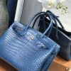 d1c13000d77fbe4.jpg 爱马仕 Birkin铂金包 靛蓝色 雾面美洲鳄鱼皮 银扣 30cm