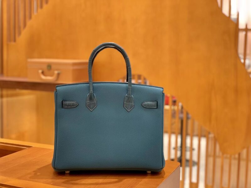 爱马仕 Birkin 铂金包 靛蓝 祖母蓝 Touch 鳄鱼皮拼牛皮 金扣 30cm - Image 5
