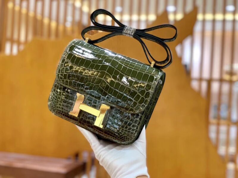 爱马仕 Constance 18cm 橄榄绿 尼罗鳄鱼皮 金扣 原版蜜蜡线 顶级手缝 - Image 4