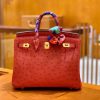 爱马仕 Birkin 30 鸵鸟皮 中国红 金扣 全手工缝制