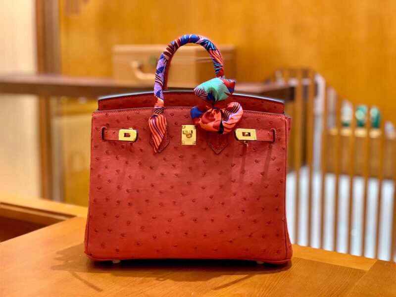 爱马仕 Birkin 30 鸵鸟皮 中国红 金扣 全手工缝制