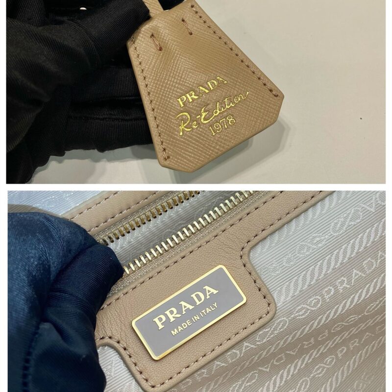 Prada*ReEdition系列手提袋1BB115大号卡其免检版 - Image 9