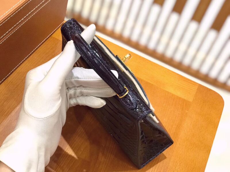 爱马仕 迷你 2代 19cm 美洲鳄鱼 茄子紫 全手工缝制 新增现货 - Image 9