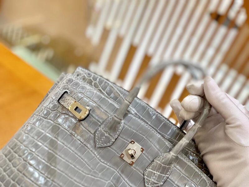 爱马仕 Birkin 铂金包 巴黎灰 一级皮 尼罗鳄鱼皮 臻品级别 银扣 25cm - Image 5