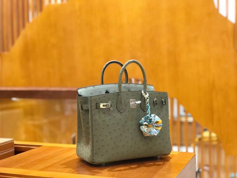 爱马仕 Birkin 25cm 豆沙绿 南非KK鸵鸟皮 银扣 原版蜜蜡线 顶级手缝 - Image 2