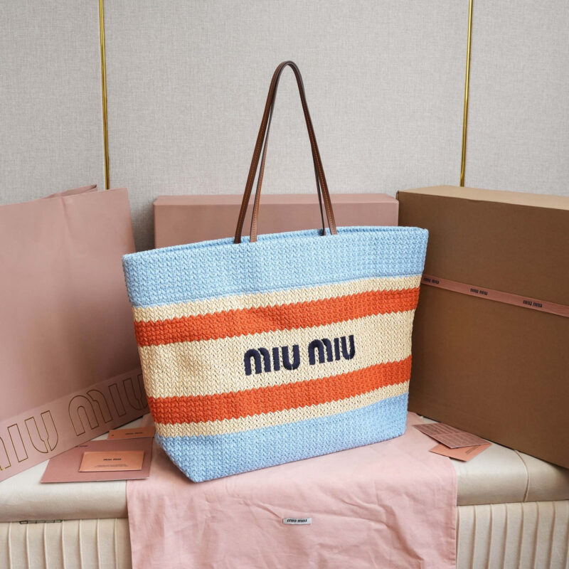 miumiu*5BG228拼色LOGO手提包拼蓝色免检版 - Image 3