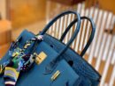 爱马仕 Birkin 铂金包 靛蓝 祖母蓝 Touch 鳄鱼皮拼牛皮 金扣 30cm