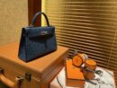 爱马仕 Mini kelly 19cm 靛蓝 南非KK级鸵鸟皮 银扣 原版蜜蜡线 顶级手工