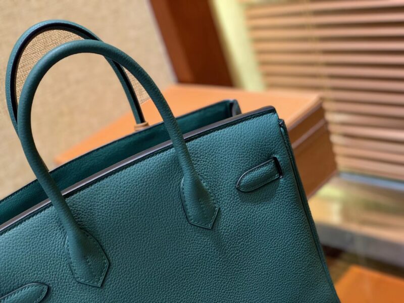 爱马仕 Birkin铂金包 孔雀绿 德国进口小牛皮 顶级品质全手工缝制 金扣 30cm - Image 3