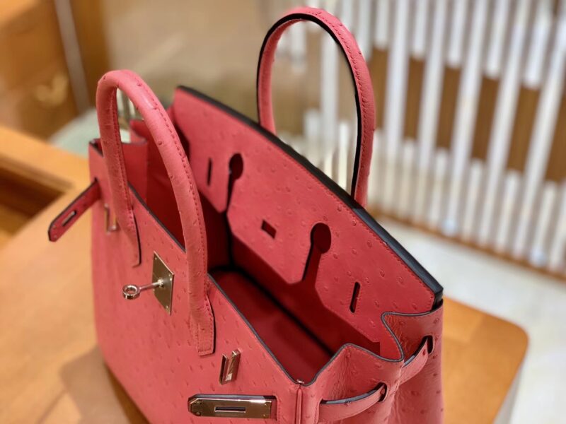 爱马仕 Birkin 铂金包 唇膏粉 鸵鸟皮 手缝工艺 银扣 30cm 现货 - Image 2